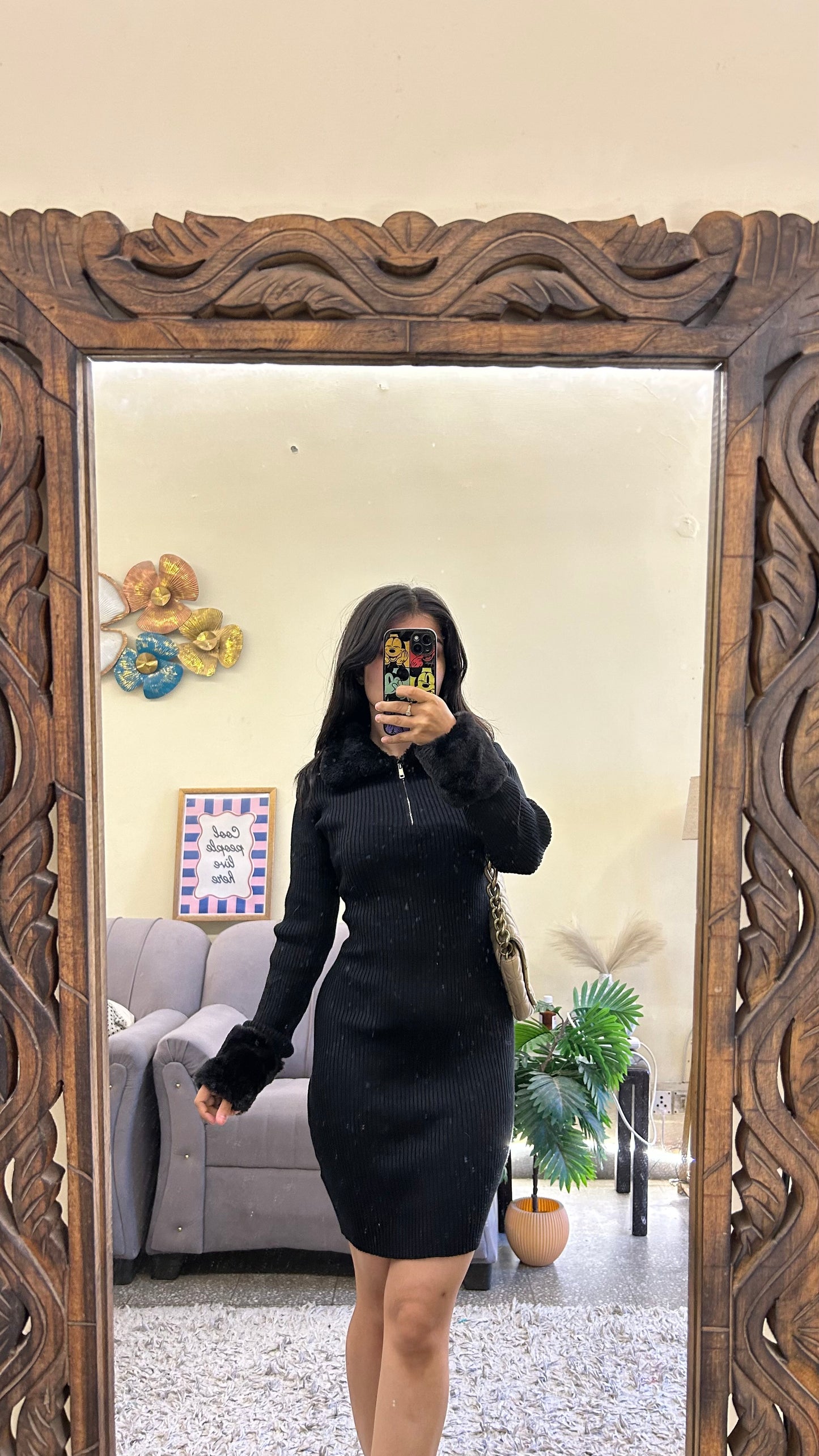 Cute dress 34-36 bust/l:34 (fur on collar and sleeve classy look)