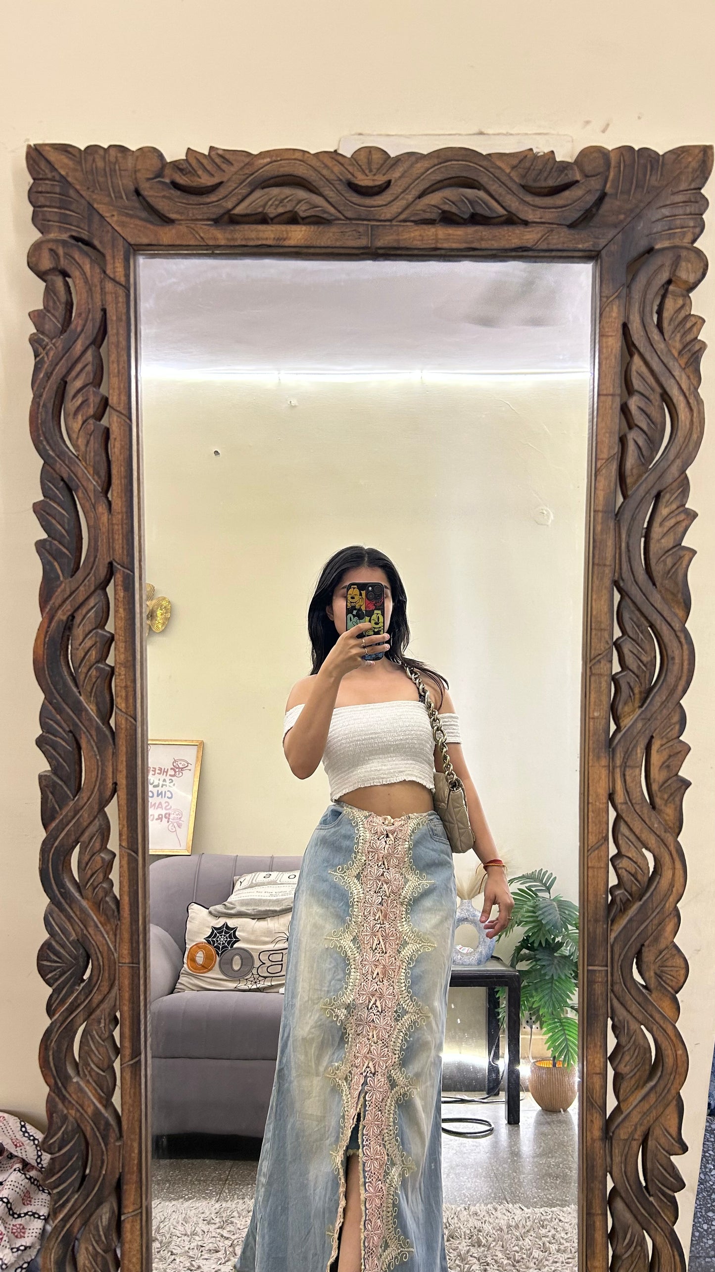 1) denim skirt 26 waist/l:35 thrifted
