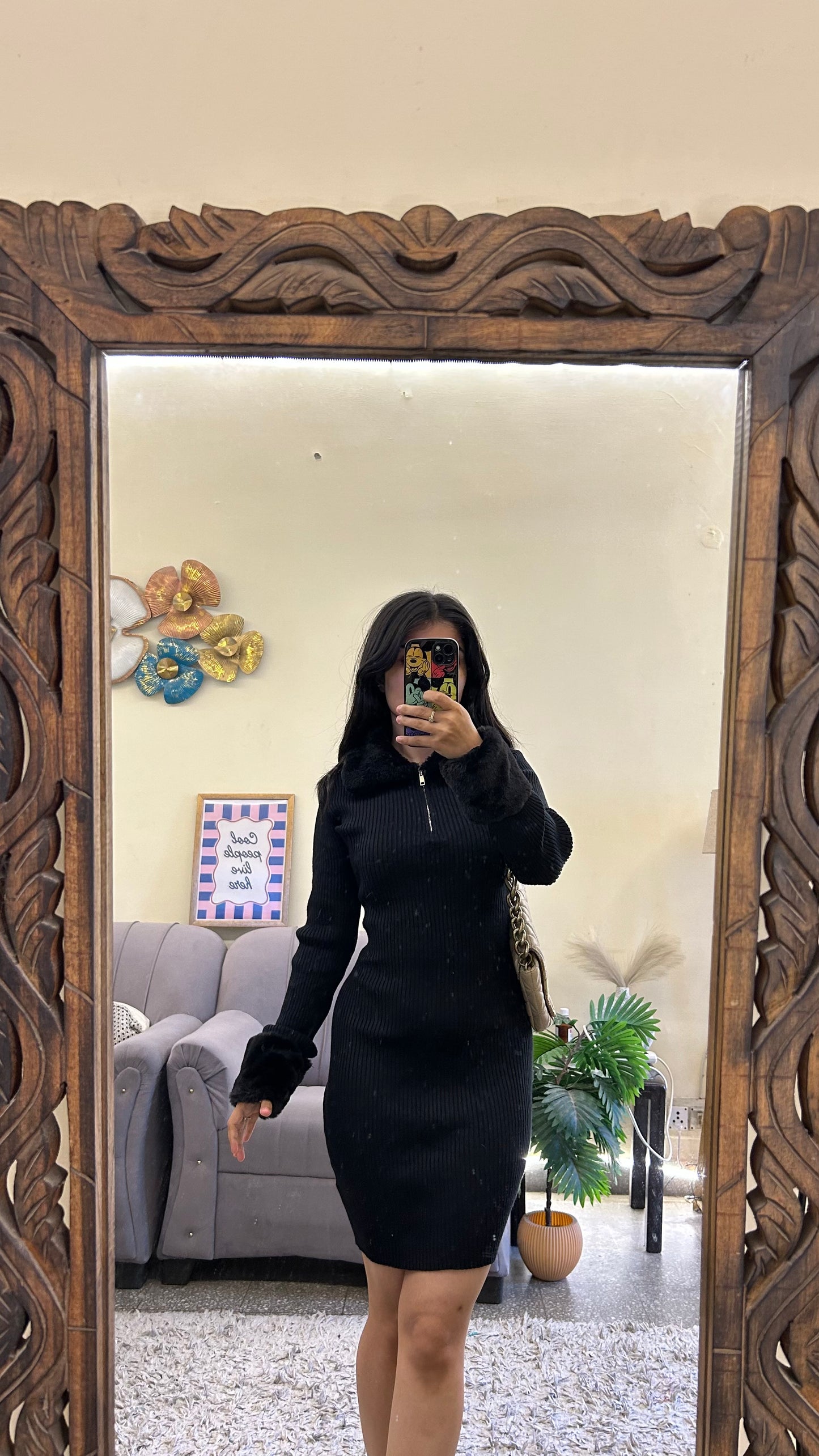 Cute dress 34-36 bust/l:34 (fur on collar and sleeve classy look)