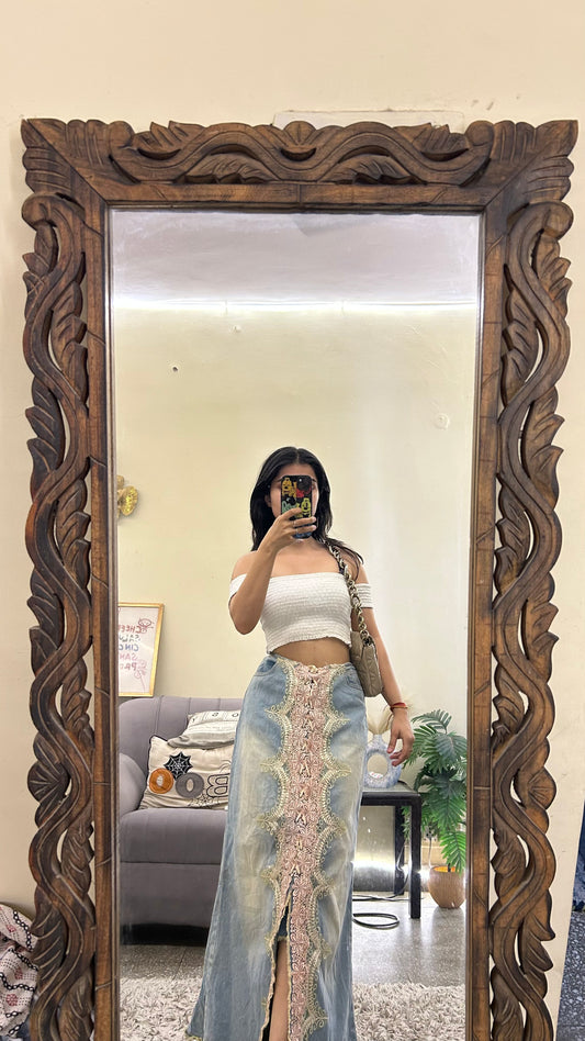 1) denim skirt 26 waist/l:35 thrifted