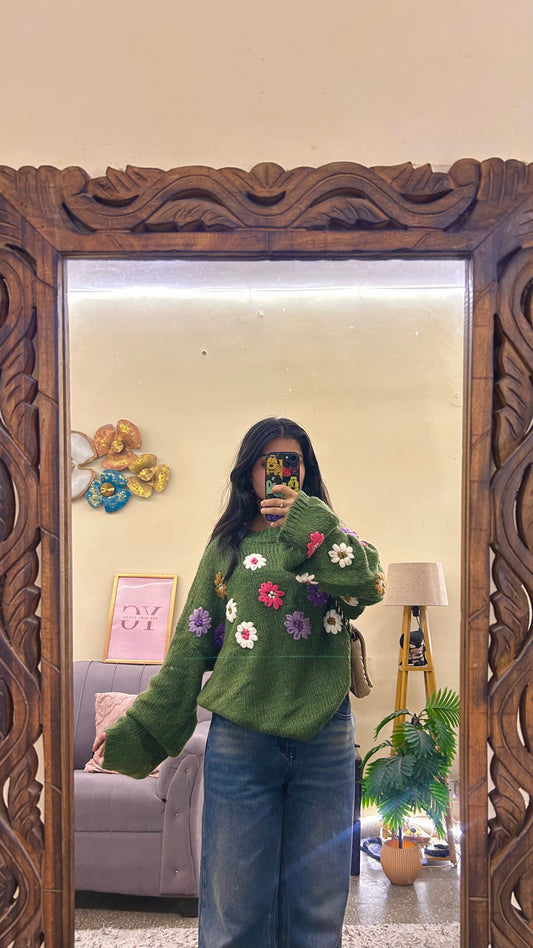 77)pintrest sweater upto size:l-xl ( cute 3d flower)
