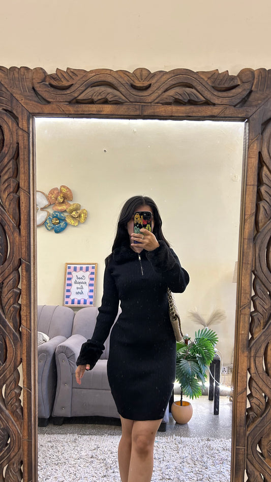 Cute dress 34-36 bust/l:34 (fur on collar and sleeve classy look)