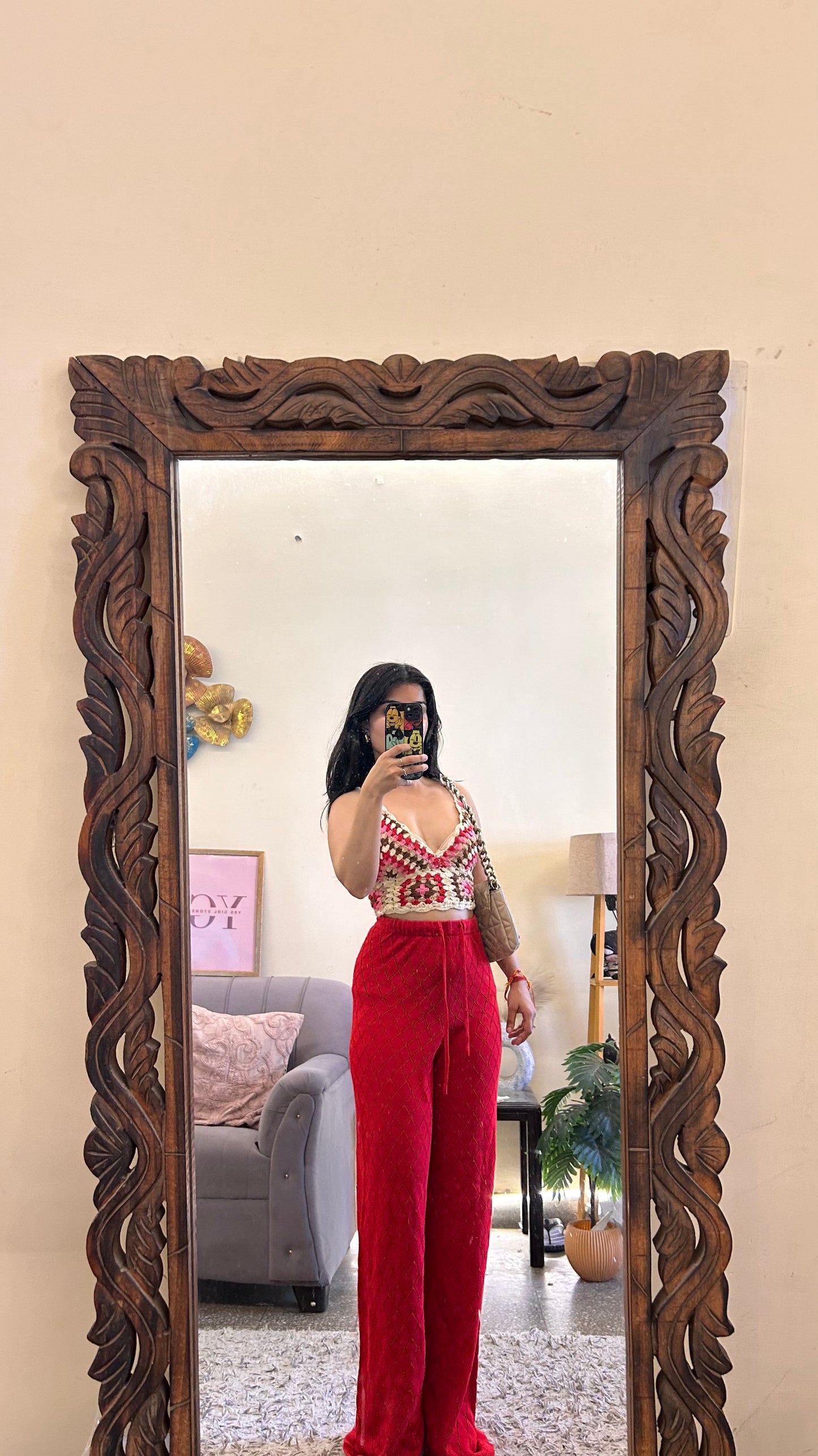 21.crochet pants thrifted with layer waist 28-30 L-45